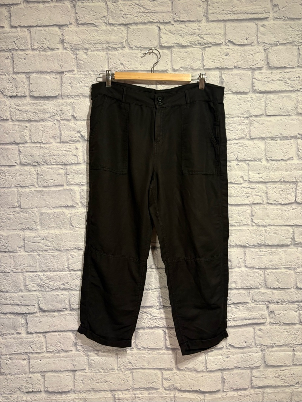 Calvin Klein Jeans Womens Black Linen Blend Crop Pants Medium